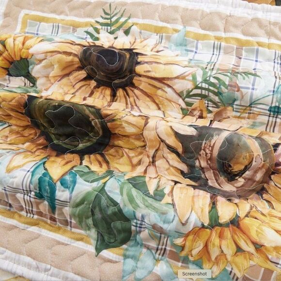Sunflower Bouquet Printed Lightweight KING Quilt Set Cottagecore Farmhouse - Picture 5 of 5